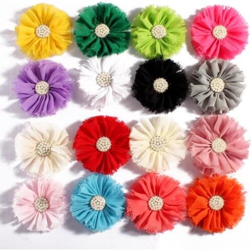200pcs/lot 7.5CM 16Color Boutique Faux Rhinestone Pearl Button Tulle Shabby Artificial Flowers For Wedding Decoration