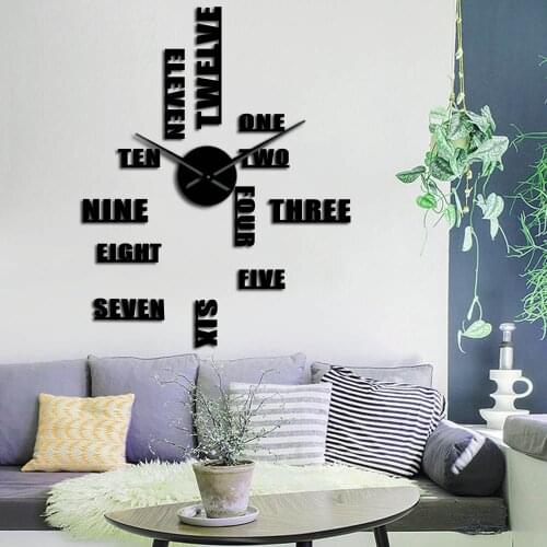 3D Wall Watch Large Wall Clock DIY English Letter Number Wall Decor Modern Design Frameless Giant Clock Living Room Decor