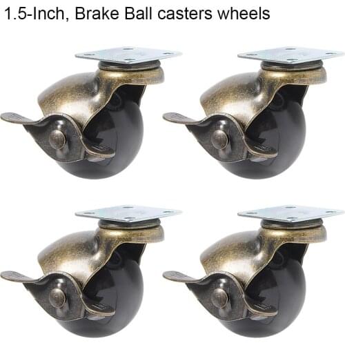4pcs 1.5/2 Inches Ball Caster Wheels Brake No Break Bronze Rubber Swivel Casters for Office Chair Sofa Platform
