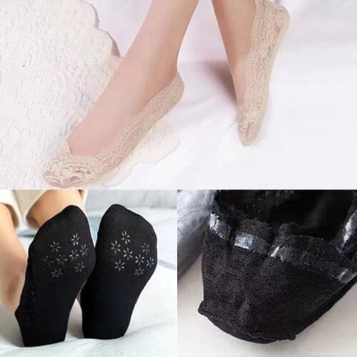 5 Pairs/Lot Women Silicone Non-slip Invisible Socks Summer Solid Color Thin Mesh Ankle Boat Soxs Female Slipper No show Socks