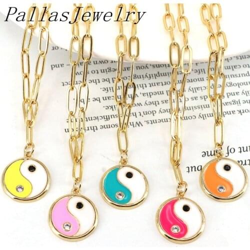 5Pcs New Arrival Gold Plated Enamel Colorful Yin Yang Round Shape Pendant Necklace Trendy Jewelry Bijoux Accessories