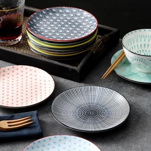 6 Inch Ceramic Side Dish Bread and butter Plate Dessert Platter Fruit Shallow Round Underglaze Color Machine Tableware CZY1045