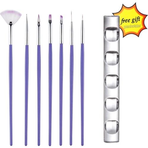 7Pcs Nail Art Polish Gel UV Tips Brush Dotting Painting Drawing Pen Fan Sector Line Builder Decoration Manicure Makeup Tools Set