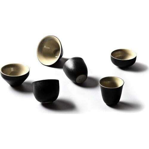 Antique Black Pottery tea cup porcelain Kungfu tea set Handmade painted drawn Small tea bowl for Ceremony home decration