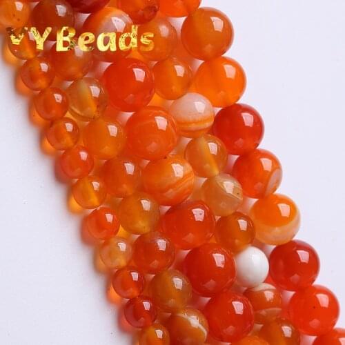 AAA+ Natural Orange Stripes Agates Onyx Beads Round Smooth Beads For Jewelry Making Women Bracelets Anklets 15" 4 6 8 10 12mm