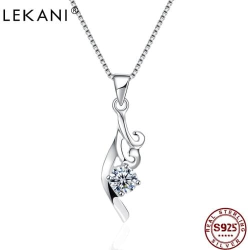 LEKANI 100% Sterling Silver 925 jewelry Minimalist Tree Leaf Charm Necklaces For Women Dazzling Cubic Zirconia Pendant Necklace