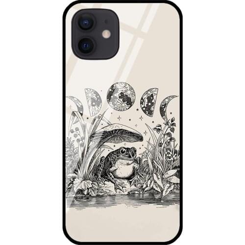 Cottagecore Frog Mushroom Moon Witchy Phone Cover For iPhone 11 12 Pro Max XS X XR 6S 7 8 Plus SE 2020 Tempered Glass Case