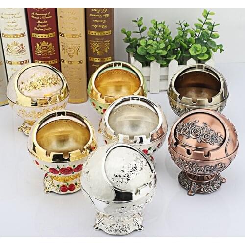 European-Style Vintage Ashtray Zinc Alloy Varved Creative Ashtray Fashion Home Decoration Windproof Ashtray with Lid travel tray