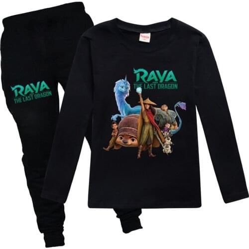 Fashion Girls Clothing Sets Kids Raya and The Last Dragon Long Sleeve T-shirts + Pants 2pcs Cotton Sweatshirt Children Outfits