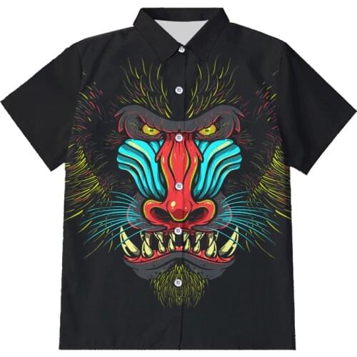 IFPD EU Size Men Animal Button Shirt Orangutan/monkey 3D Print Short Sleeve Shirts Men Funny Tees Tops Summer Clothes Plus Size