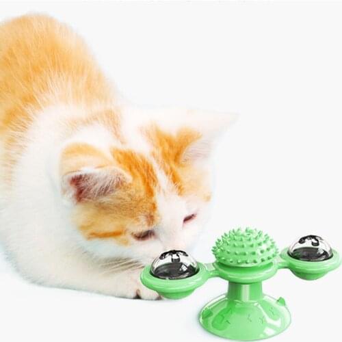 Cat Toy Soft Silicone Spin Windmill Interactive Kitty Toys for Pet Tickle Chew Grind Teeth Turntable Toys Built-in Battery