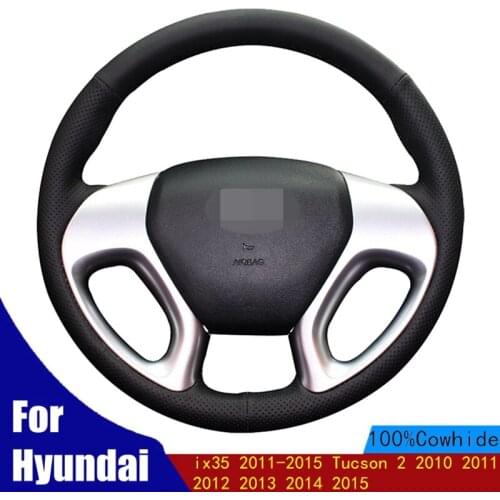 DIY Car Steering Wheel Cover Soft Black Genuine Leather For Hyundai ix35 2011-2015 Tucson 2 2010 2011 2012 2013 2014 2015