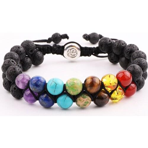 JARAVVI Natural Lava Rock 7 Chakra Energy Oil Diffuser Stone Woven Adjustable Beads Yoga Bracele Men Women