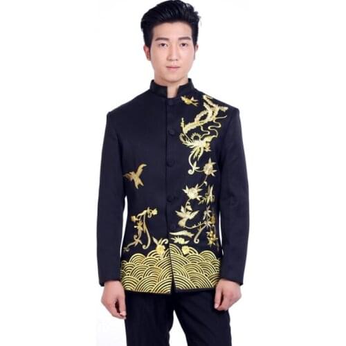 Mariage chinese tunic suit mens groom wedding suits for men embroidered blazer boys prom suits fashion latest coat pant designs