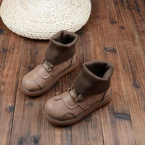 Literary Retro Womens Boots Thick-Sole Big Head Doll Shoes Wool Mouth Martin Boots Mori Casual Ankle Boots Student Short Boots