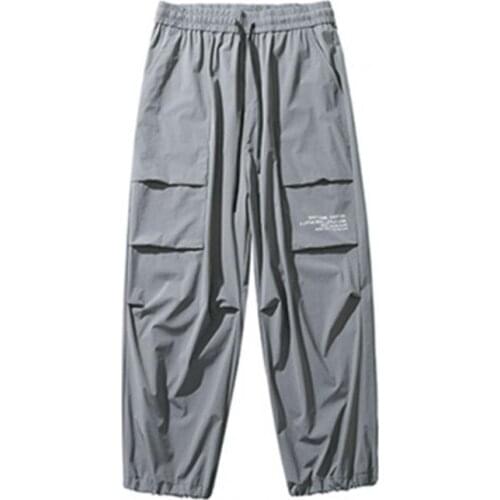 Men Sporty Thin Sweatpants Multi Pockets Ankle Tied Long Pants Loose Trousers