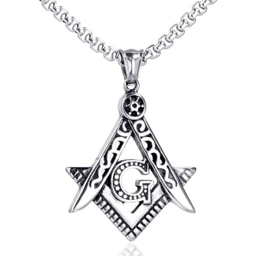 Vintage Punk Hip Hop Masonic Pendant Titanium Steel Chain Mens Necklace