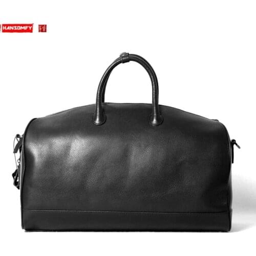Soft Black Leather Men simple travel bag large-capacity first layer cowhide business trip hand luggage bag portable travel bags