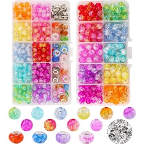 Crackle Beads Kit Lampwork Acrylic Round Spacer Loose Crack Beads Set for Handcrafted DIY Beading Bracelet Jewelry Making Crafts