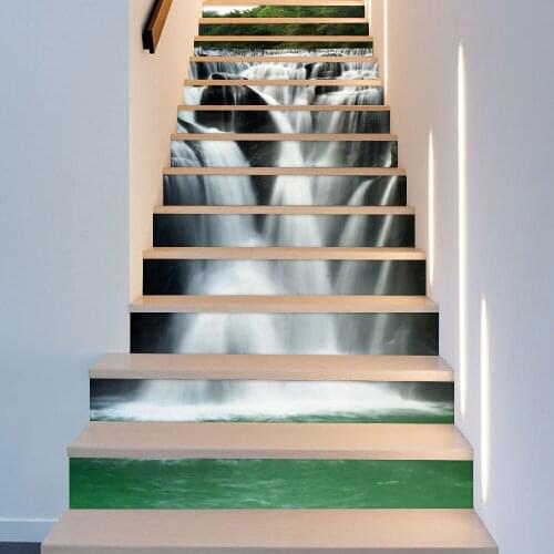 Newest Mountains and Rivers Waterfall Stairway Wall Sticker Stairs Step Floor Decoration Wallpaper Peel & Stick Vinly Art Mural