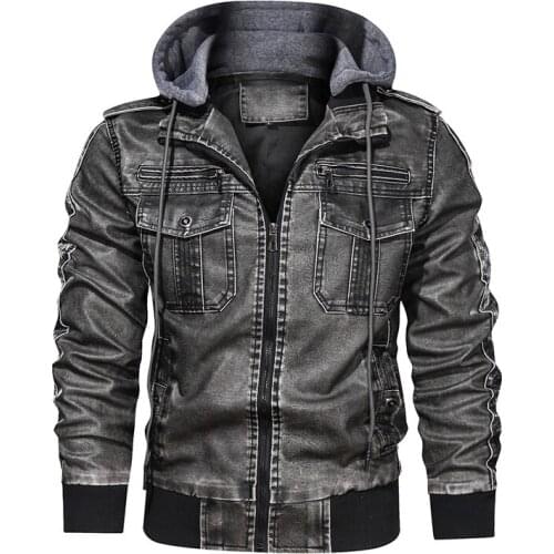New Classic Leather Jacket Men 3D Motorcycle Leather Jacket Casual Hooded Biker Jacket Male PU Leather Overcoat Casaco Masculino