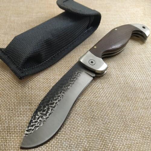 8.2'' Knives Damascus Folding Knife 7Cr13Mov Blade Redwood Steel Handle Hunting Survival Tactical Outdoor Camping Knife +Sheath