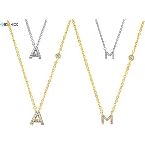 Kikichicc 925 Sterling Silver Gold 26 Initial Pendant Monogram Necklace White CZ Zircon Alphabet Letter Women Name Small Jewelry