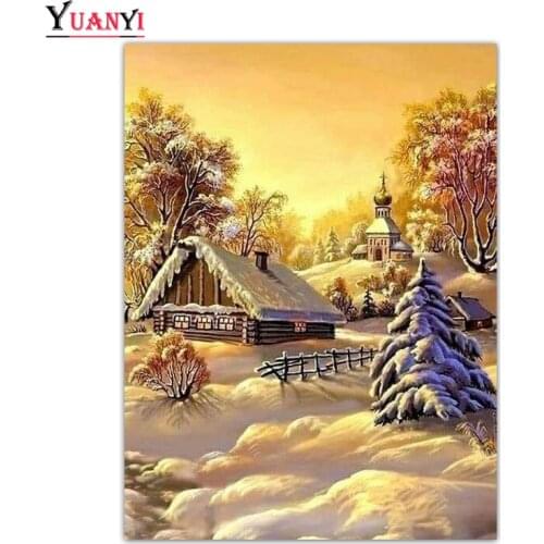 Full Square Diamond Embroidery Landscape Winter snow Scenery Full Round Diamond Mosaic 5D Diamond Painting Home Decor