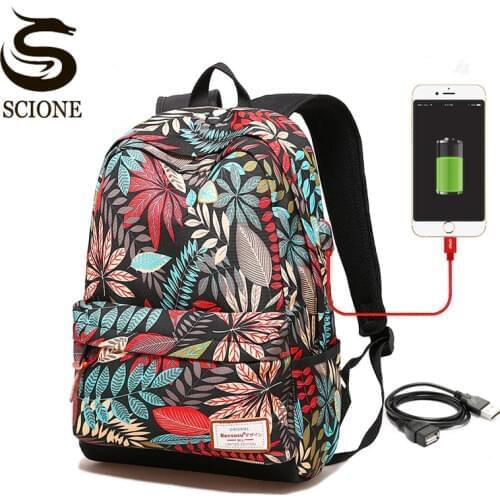 Hot USB Charging Laptop Womens Backpack For Teenage Students Girls School Backpack Printing Female Travel Bagpack