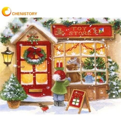 CHENISTORY Frame Picture Diy Painting By Numbers Kits Snow Landscape Acrylic Wall Art Home Decors Coloring By Numbers 60x75cm