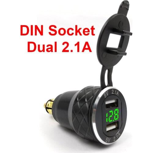 4.8A Din Socket to USB Motorcycle Dual USB Charger Metal Shell 12-24V Voltmeter for BMW R1200RT Triumph Tiger Ducati Motorcycle