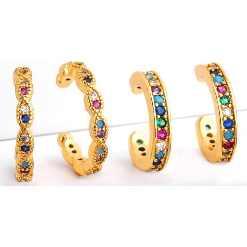 Boho Multicolor CZ Ear Cuff Clip Earrings Gold Fashion Jewelry Gold Color Copper Small Round Circle Earcuff Earrings on Clips