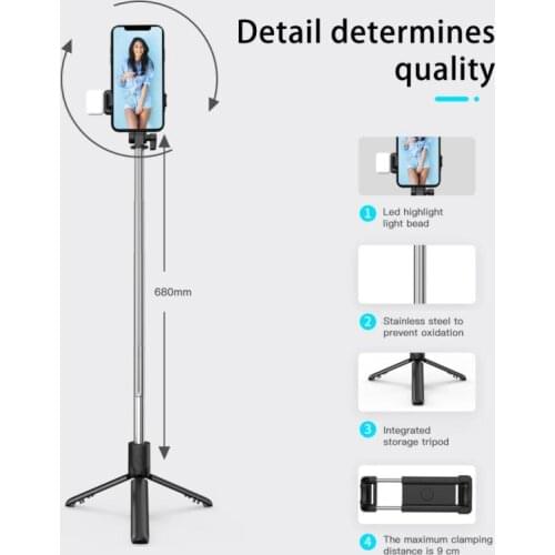 Adjustable Mobile Phone Selfie Stick Bluetooth-compatible Extended Video Camera Bracket Telescopic Live Tripod 2-gear Fill Light