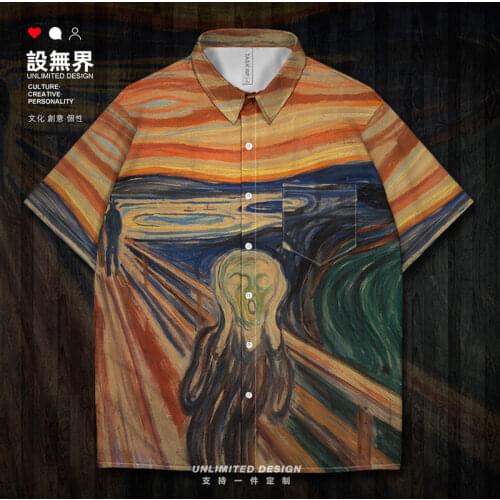World famous Paintings The Scream Columbos dream Painting Short-Sleeved shirt shirt for men collared new Print Summer Clothes