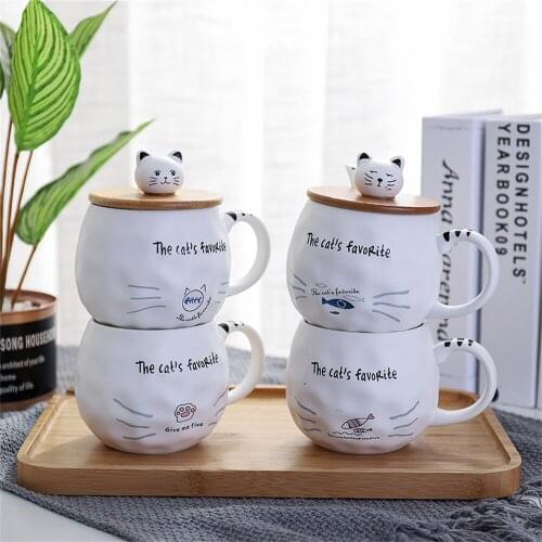 400ml Super Cute Cat Ceramic Cup with Lid Spoon Coffee Mug Tea Milk Creative Trend Couple Cup For Girls Kids Student Gift Cup