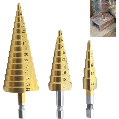 3pcs HSS Titanium Drill Bit 4-12 4-20 4-32 Drilling Power Tools Metal High Speed Steel Wood Hole Cutter Cone Drill