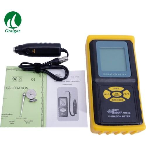 Smart Sensor High Accuracy Digital Vibration Meter Vibration Analyzer AR63B Range 0.1~199.9m/s