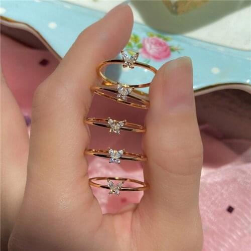 Korean Trendy Sweet Transparent Butterfly Shining Crystal Zircon Ring For Women Princess Luxury Jewelry Wedding Rings Party Gift