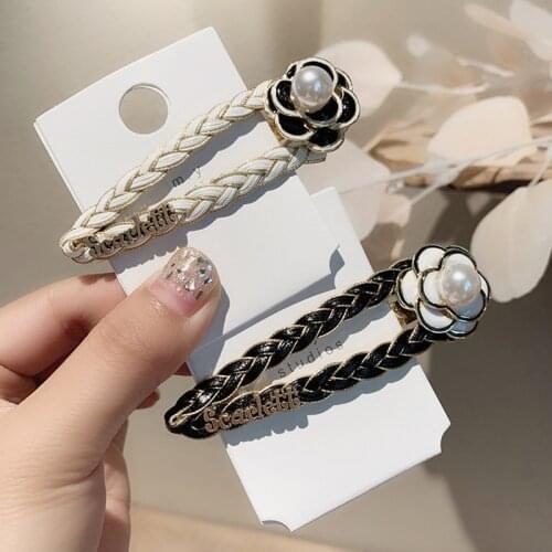 Fashion Handmade Pearls Hair Clips Pin For Women Black White Geometric Flower Barrettes Headwear Girls Sweet Clip Accessorie