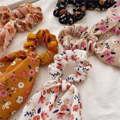 Floral Print Print Long RibbonPonytail Scarf Hair Tie Scrunchies Women Girls Elastic Hair Bands Hair Accessories