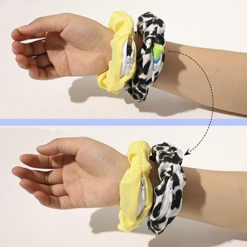 2020 Novelty Design Zipper Scrunchies Leopard Women Hair Ropes Elastic Hairbands Pocket Scrunchie Satin Hair Ties Accessories