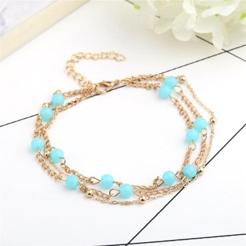 Punk New Fashion Wild Anklet 2018 Gold Small Fresh Elegant Beads Three Womens Footwear Factory Spot Wholesale Bohemian