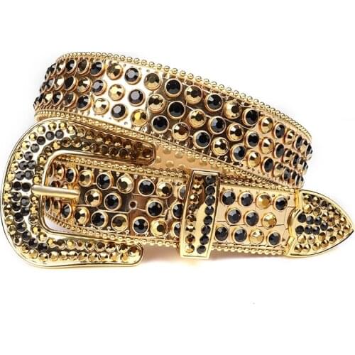 New Designer Luxury Gold Rhinestones Belt Western Cowboy Diamond Belt High Quality Faux Leather Women‘s Belt Strap Width 3.8 cm