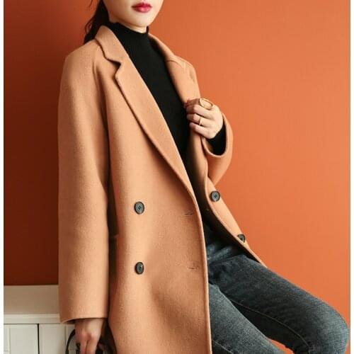 2021 new double-sided cashmere coat womens Korean Slim small suit 100% pure wool tweed coat thickened