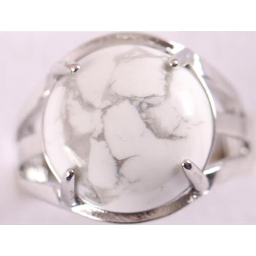 1Pcs Jewelry Gift Adjustable Ring For Women Natural Stone Round CAB Cabochon White Howlite Bead Finger Ring Z222