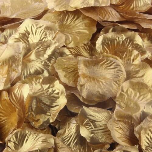1000pcs Artificial Rose Petals Wedding Table Decorative Silk Flowers Chrismas Party Festival Decorations Flower Golden HB-015