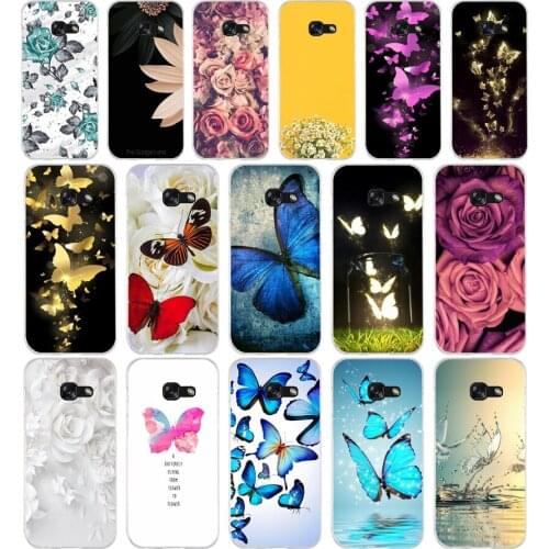 19AA butterfly roses flower Soft Silicone Tpu Cover phone Case for Samsung A3 A5 A7 A8 2016 2017 2018 A50