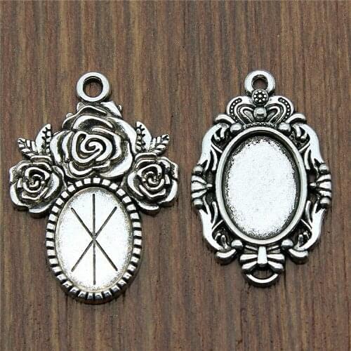 20pcs Fit 10x14mm Oval Glass Cabochon Base Setting Pendant Tray For Jewelry DIY Making Antique Silver Color FM4007