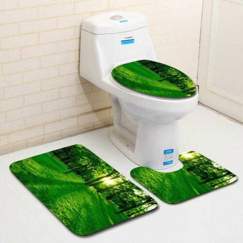 Zeegle Tree Pattern 3pcs Bathroom Carpets Set Anti-slip Floor Rugs Bathroom Rug Microfiber Bath Mats Toilet Mat Bath Rug Set