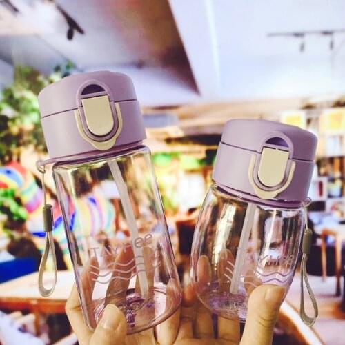 330/420ml Baby Cup Cute Children Learn Drinking Water Straw Handle Bottle Training Drink School Food Milk Bottles